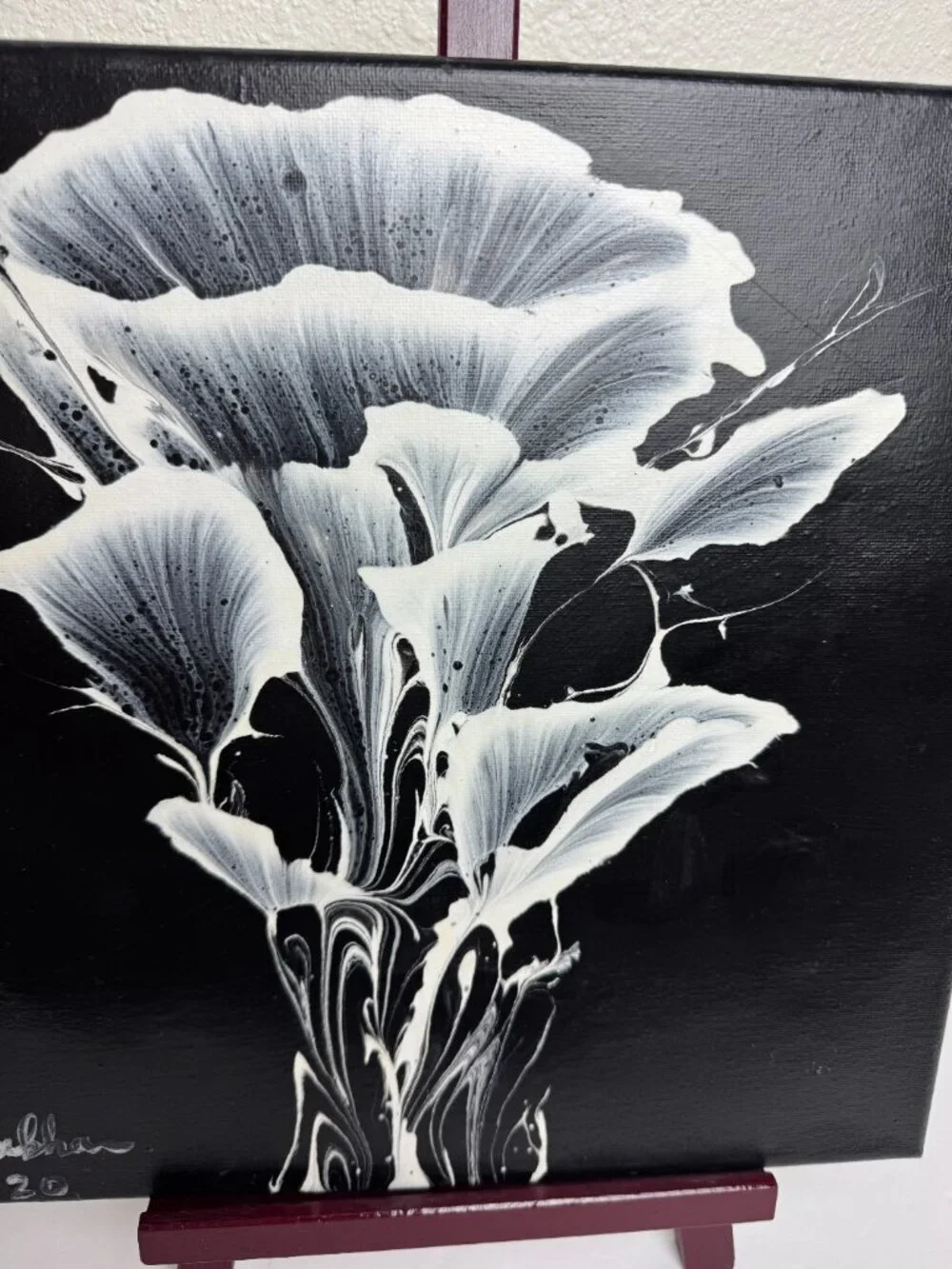 Original Acrylic Floral Painting on Canvas Chain Pull Modern Wall Art